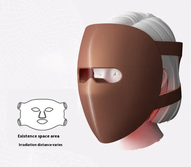 Rechargeable 9D spectrum LED skin rejuvenation mask with 320 lamp beads, dark coffee liquid silicone construction, four light modes