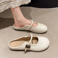 Casual slip-on shoes with square metal buckle toe cap, PVC sole, apricot colour, side view