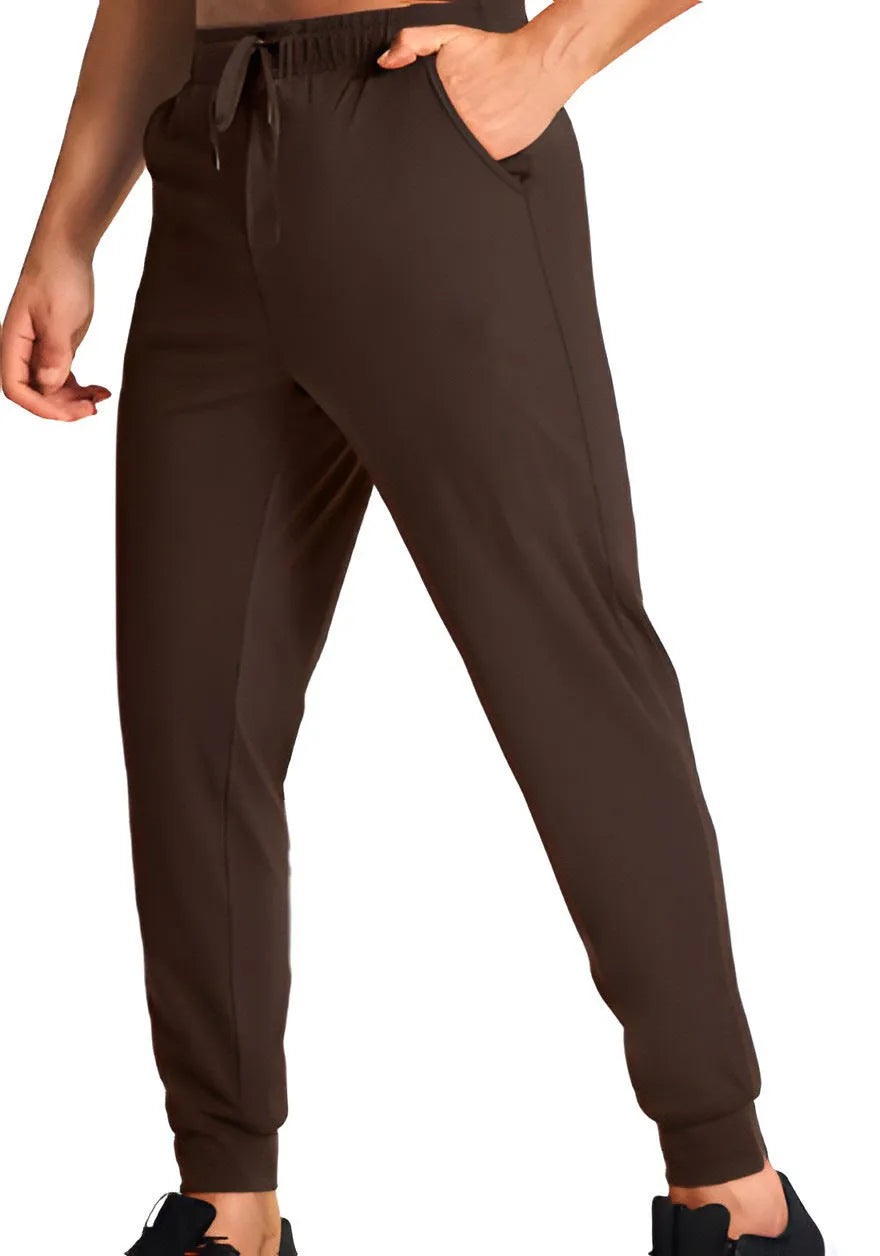 Men's loose casual polyester trousers in solid colour with relaxed fit for leisure wear