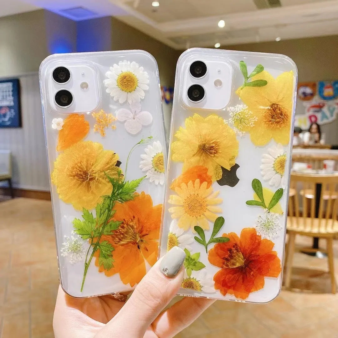 Epoxy glitter small floral phone case in TPU for iPhone, glossy finish, multiple colour options