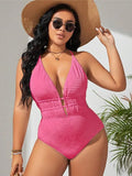 Women's belly-covering solid colour one-piece swimsuit in camel, sleeveless, size 2XL, polyester fabric