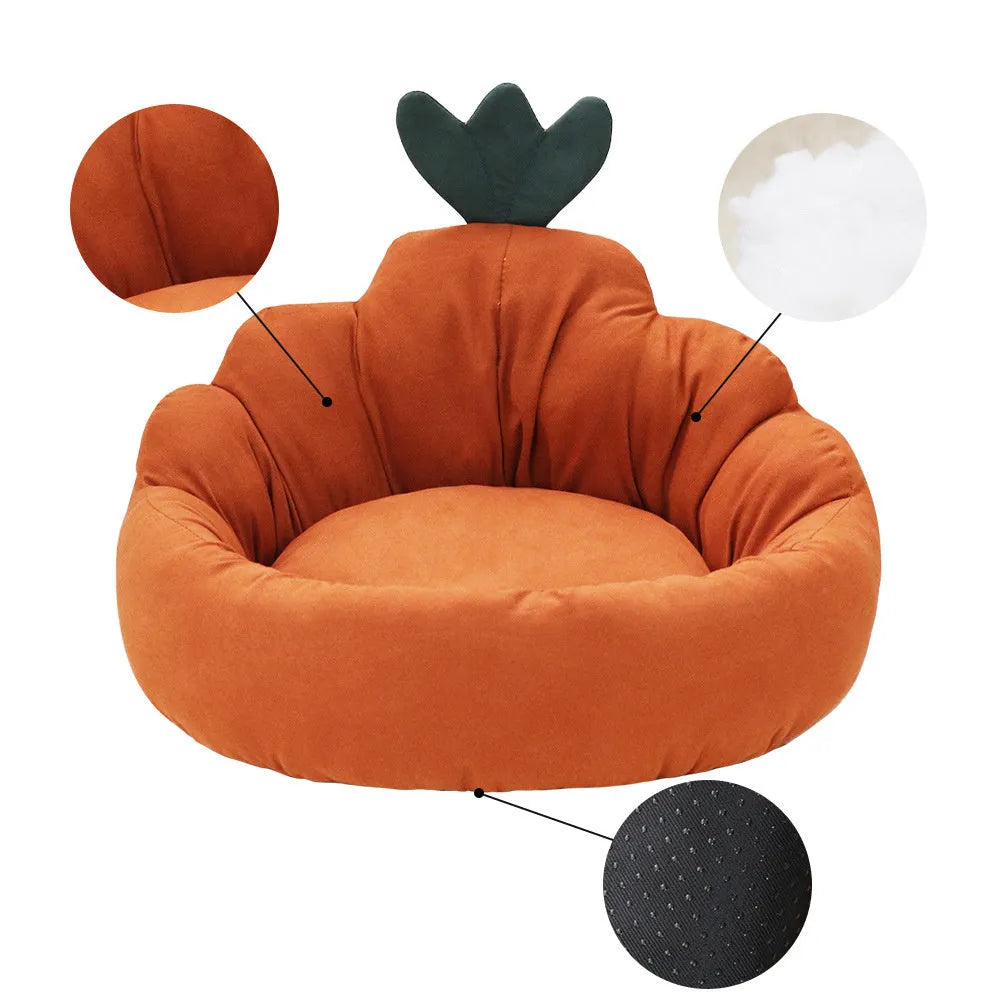 Carrot kennel dog bed for small and medium dogs in blue plush fabric with raised rim