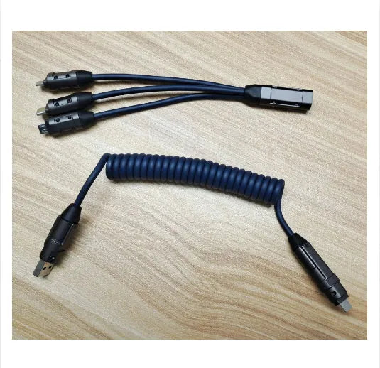 240W spring telescopic fast charge data cable, 1 metre, aluminium alloy, micro usb type c, black
