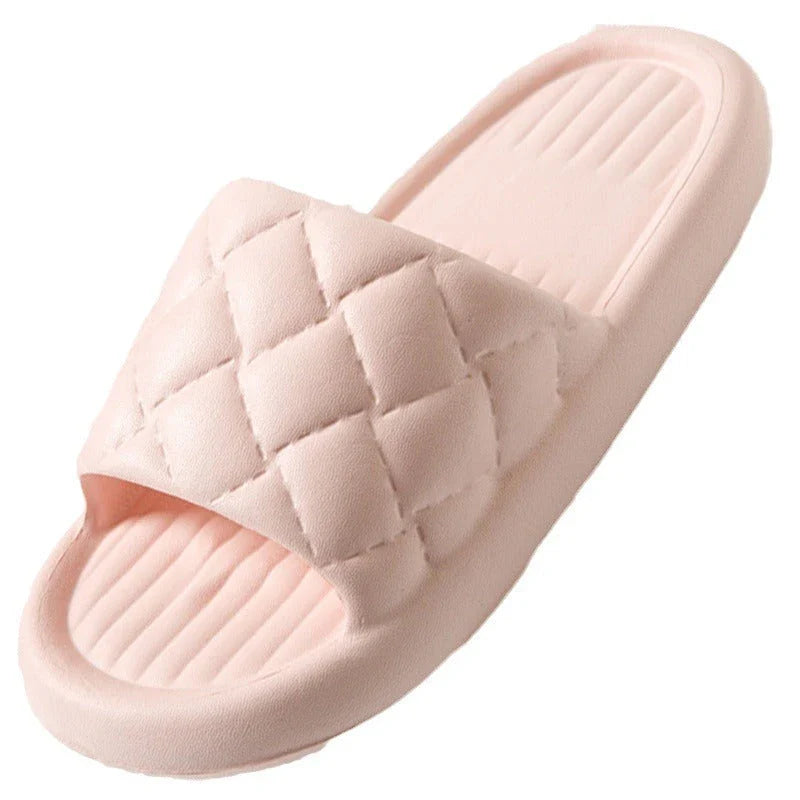 Stylish and comfortable rhombus-patterned slippers for indoor and bathroom use, featuring breathable, waterproof, and non-slip design in multiple vibrant colors.