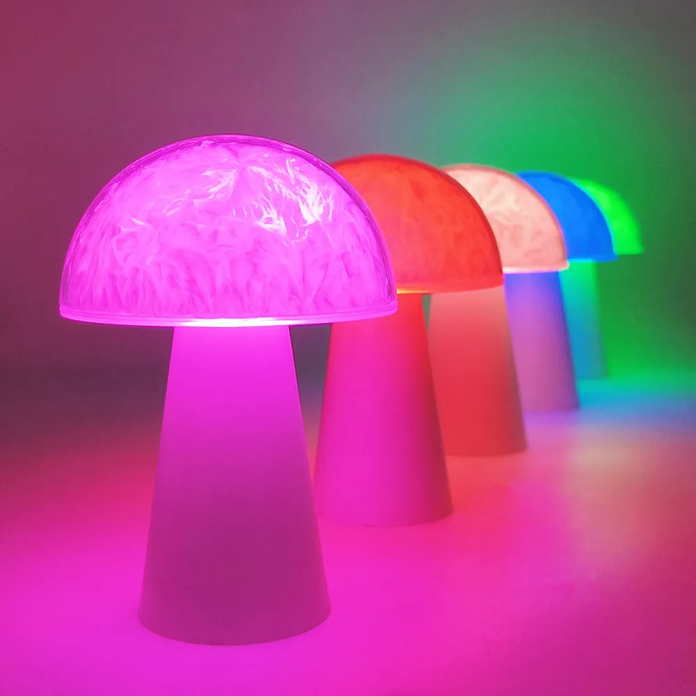Mushroom-shaped remote control night light with RGB colour changing and battery power