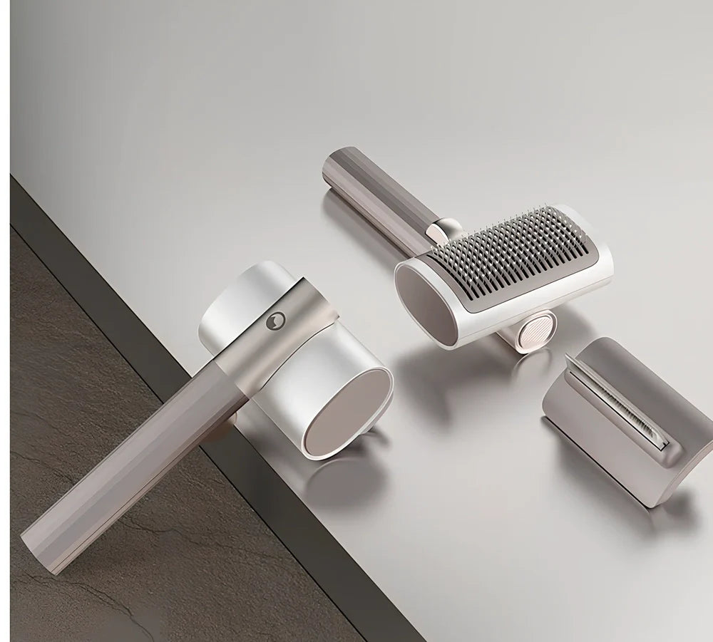 Grey 2-in-1 pet hair removal needle comb with stainless steel teeth, 185mm long, for cats and dogs grooming