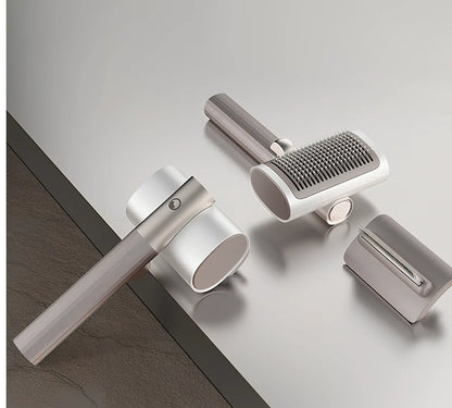 Grey 2-in-1 pet hair removal needle comb with stainless steel teeth, 185mm long, for cats and dogs grooming