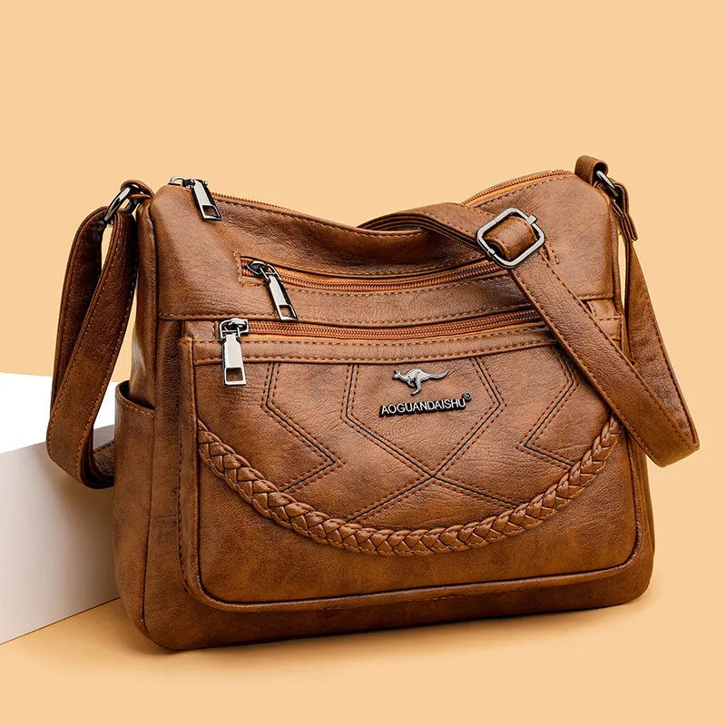Soft PU leather women's crossbody shoulder bag in horizontal square design with large capacity