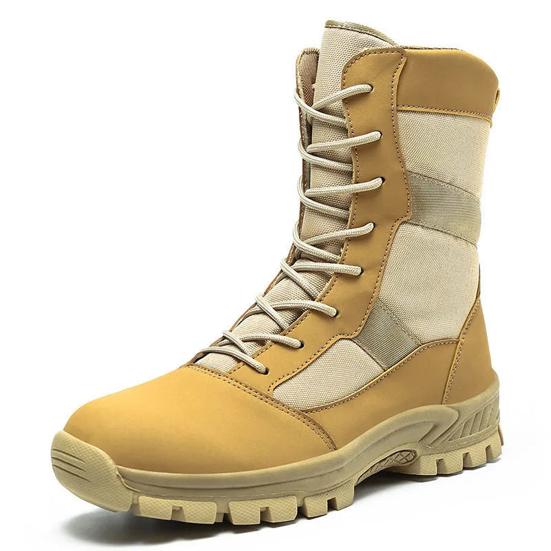 Plus size men's black and camouflage high-top Martin boots with mesh uppers and sports styling