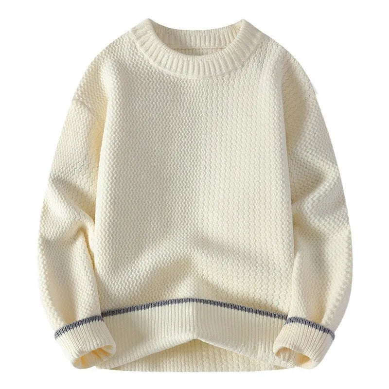 Men's loose fit chemical fibre blend sweater in grey colour with round neck and long sleeves