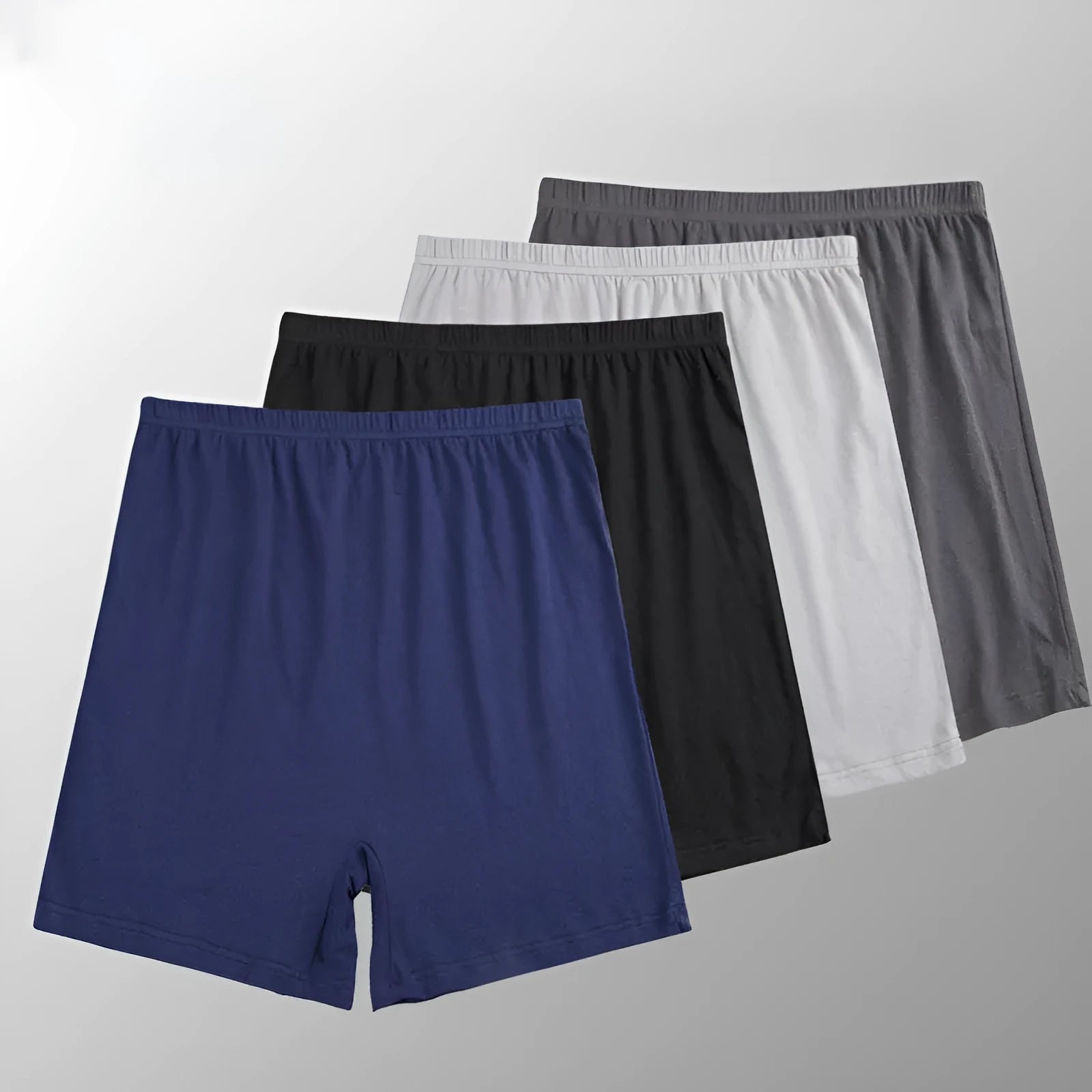 Solid colour men's modal boxer shorts on a white background showing high waist design