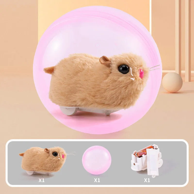 Hamster rolling ball toy with plush animal shell inside transparent plastic sphere