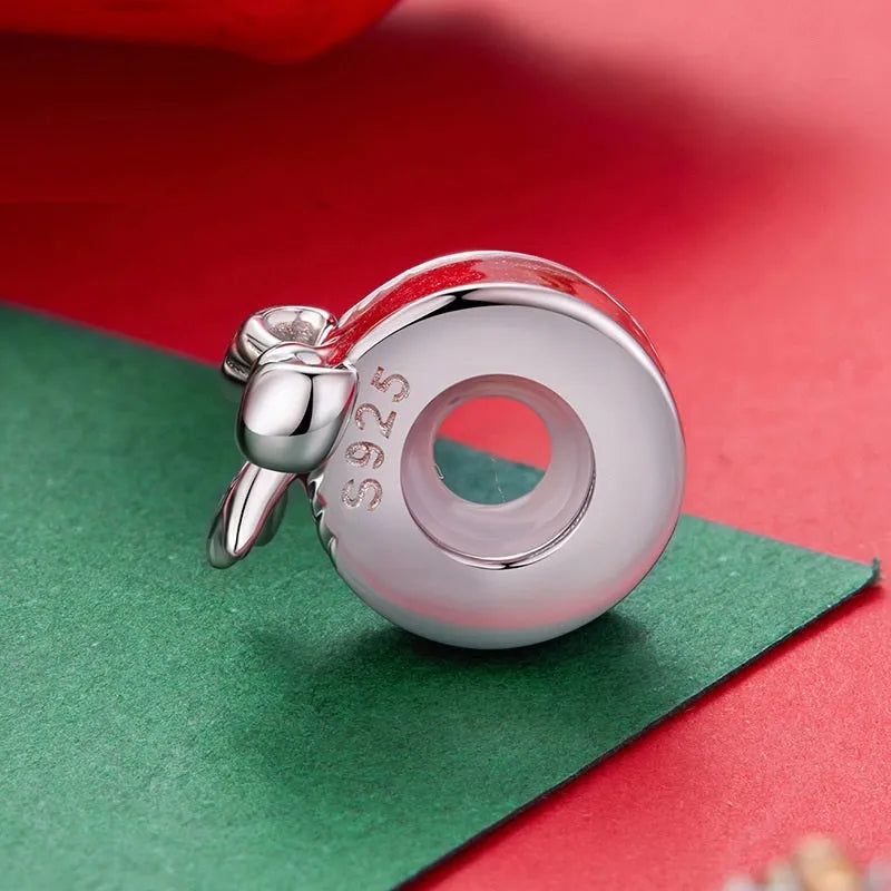 Red bow-shaped 925 silver spacer bead with glossy dripping oil finish, 1cm height