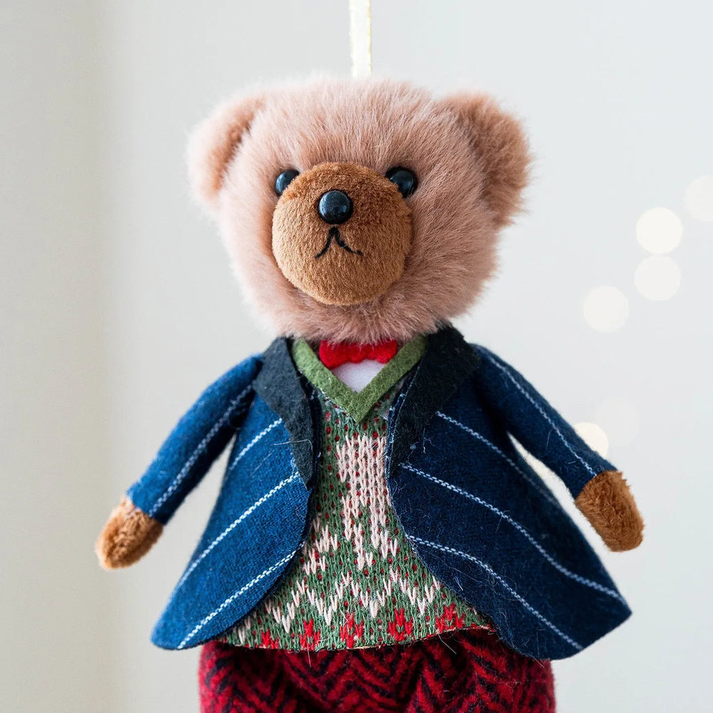 Cartoon style plush bear doll wearing cotton suit plaid, available in gentleman bear or princess bear colours