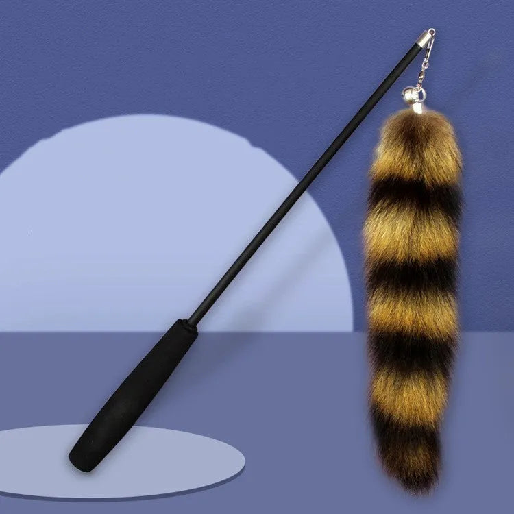 Black cat toy wand teaser with long elastic string for interactive play with cats