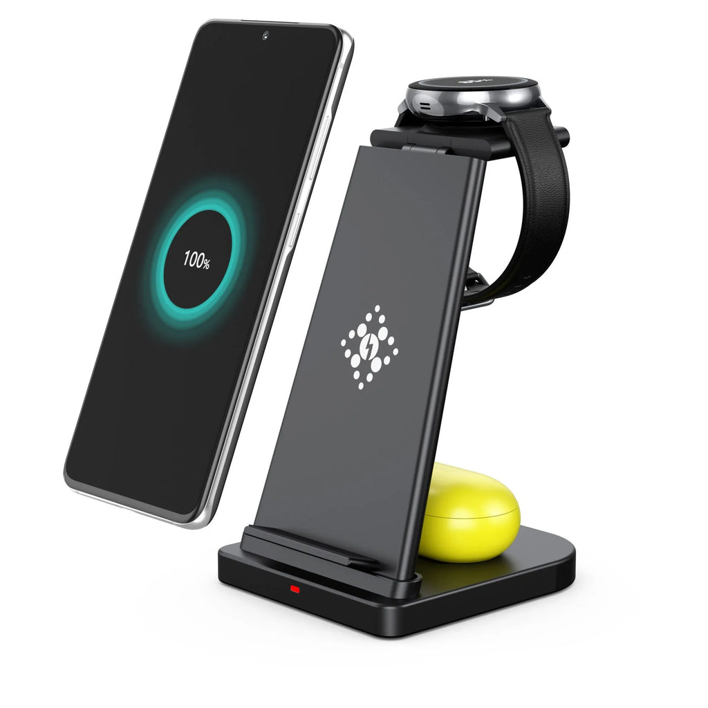 Samsung three-in-one disassembly wireless charger in black plastic with Type-C port