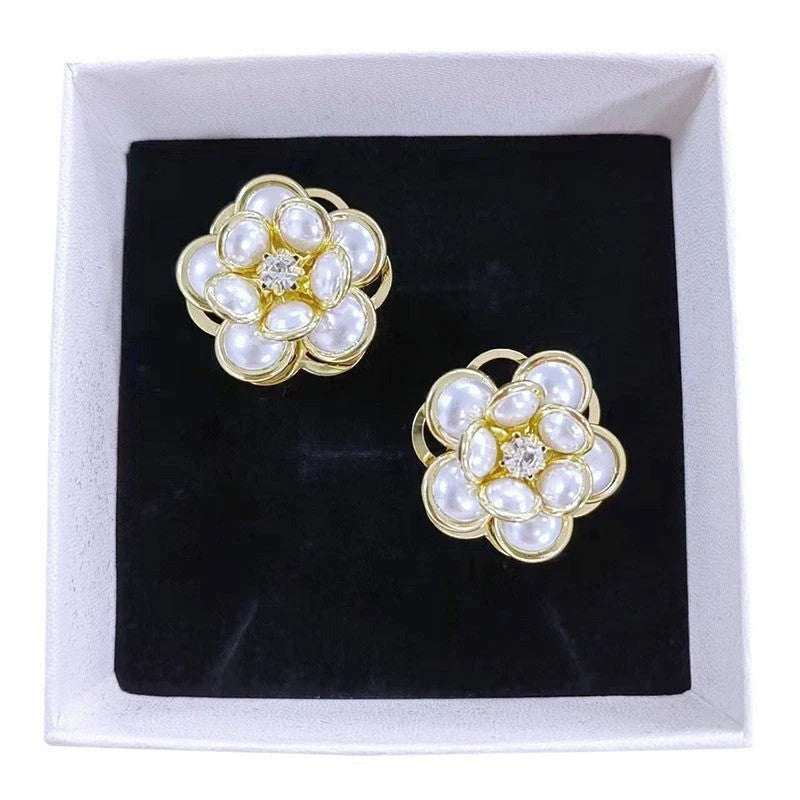 Small flower stud earrings for women in colour, black, and white with electroplated finish