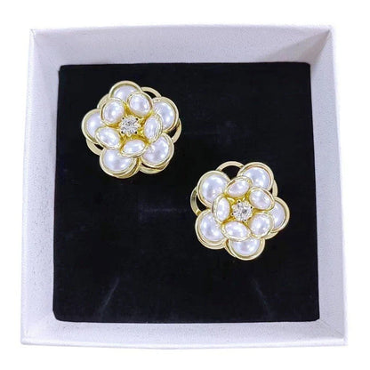 Small flower stud earrings for women in colour, black, and white with electroplated finish