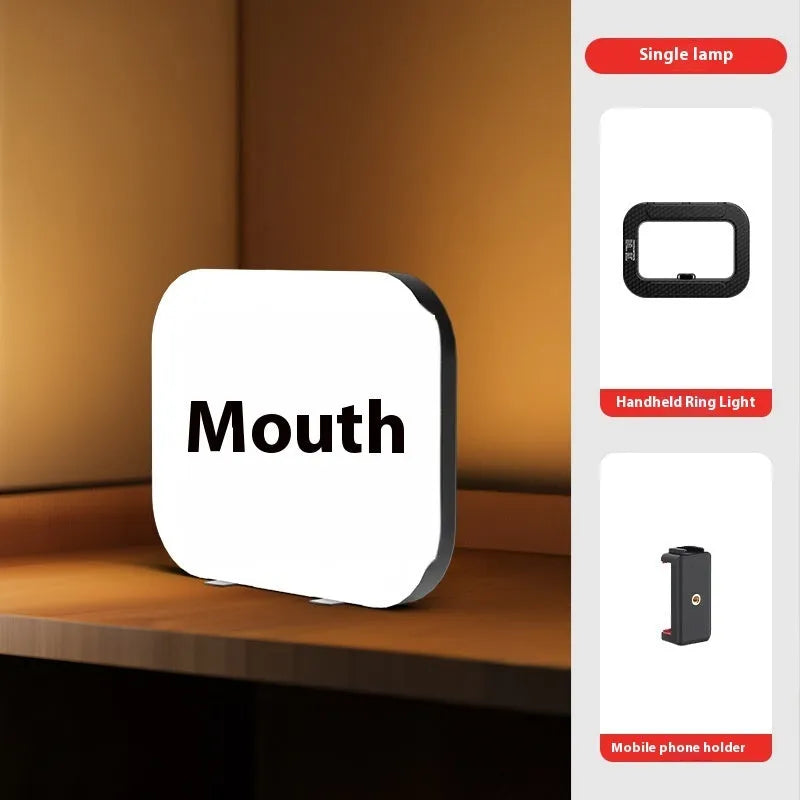 Mobile phone fill-in light kit with rechargeable lamp, desktop bracket, and phone holder for live broadcasting