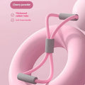 Yoga four piece set showing leg beauty device, yoga ring, pedal tension device and figure eight tension rope.