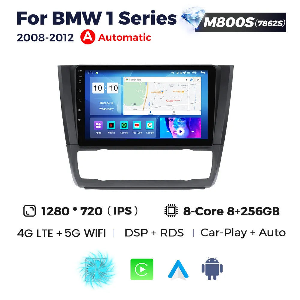 9-inch Android central control navigation touchscreen unit for BMW E87 vehicle.