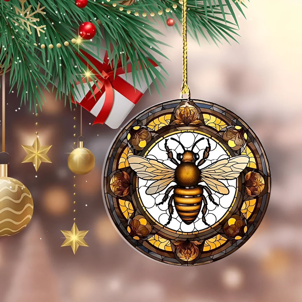Acrylic round pendant with cartoon bee design in bee disc colour, suitable for car interior or backpack decoration