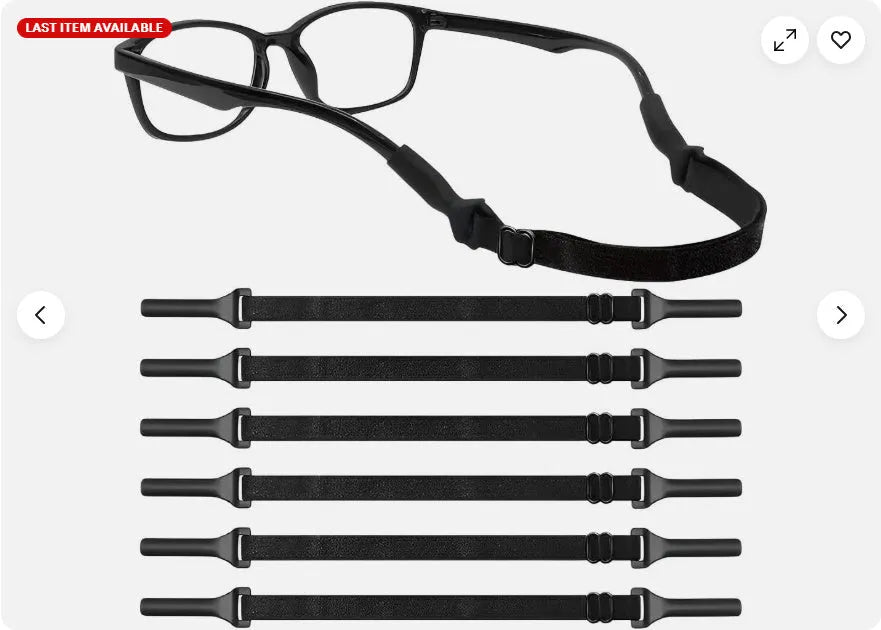 Black adjustable glasses cord with silicone ends for adult and children's eyewear retention