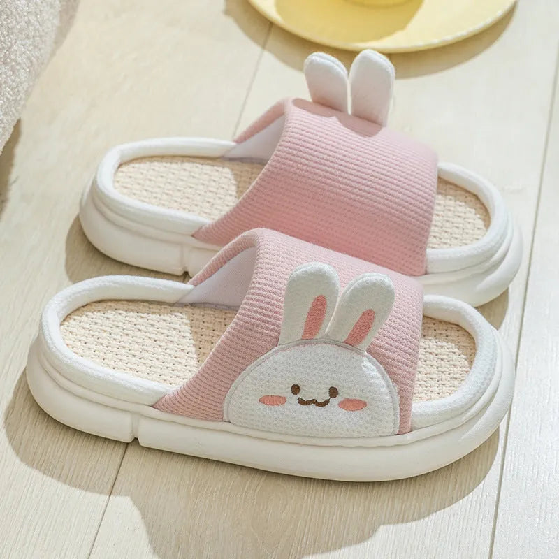 Cute rabbit slippers flip-flops for women and couples with stereoscopic rabbit design, fabric upper, PVC sole, in pink colour