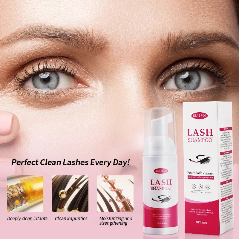 Lash shampoo mousse eyelash cleaning solution 60ml bottle with pump dispenser