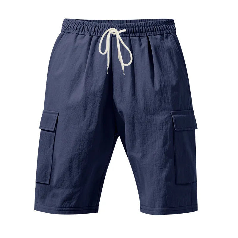 Men's linen casual shorts with multiple pockets in straight cut design