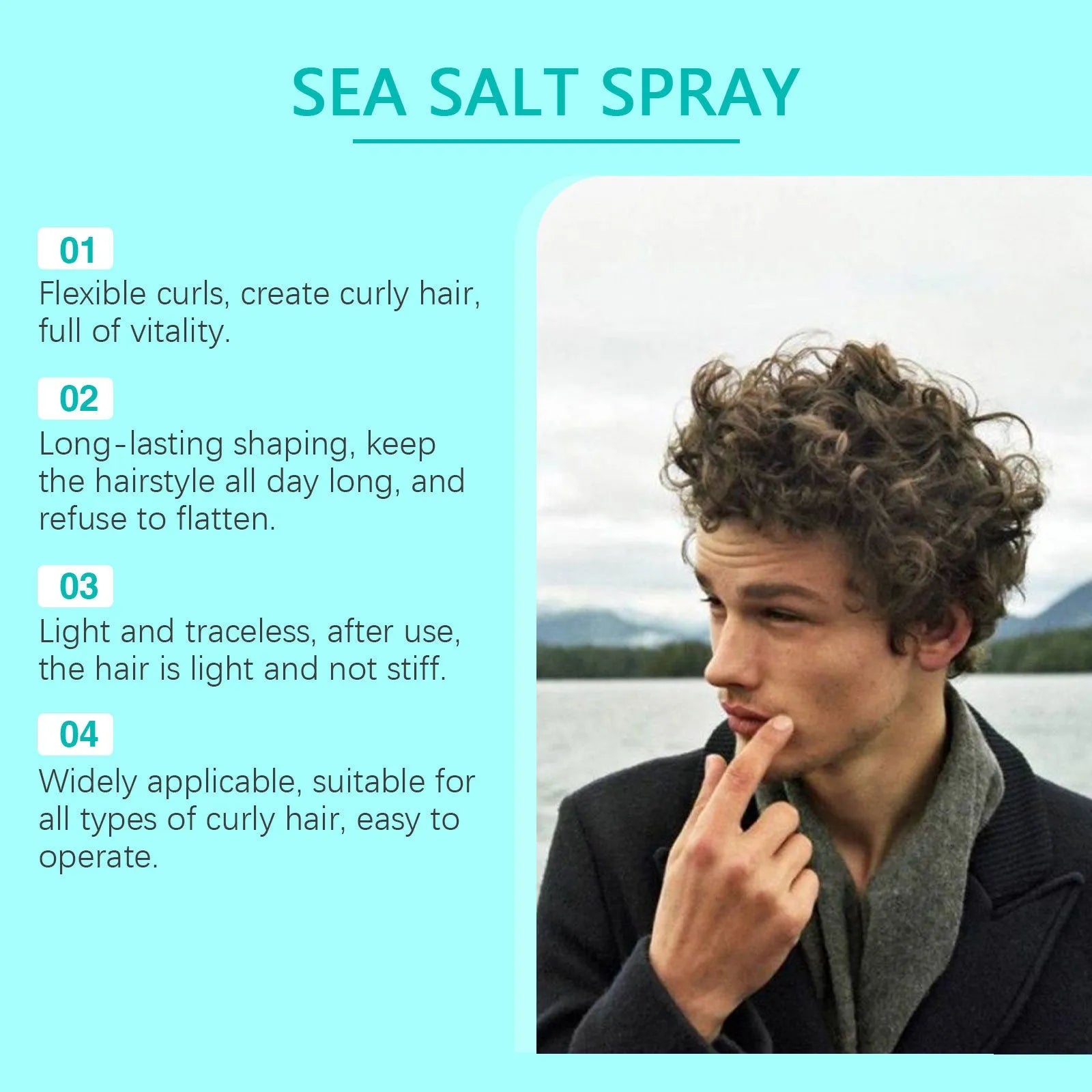 Sea salt curly hair spray 100ml in a compact bottle for shaping and defining curls