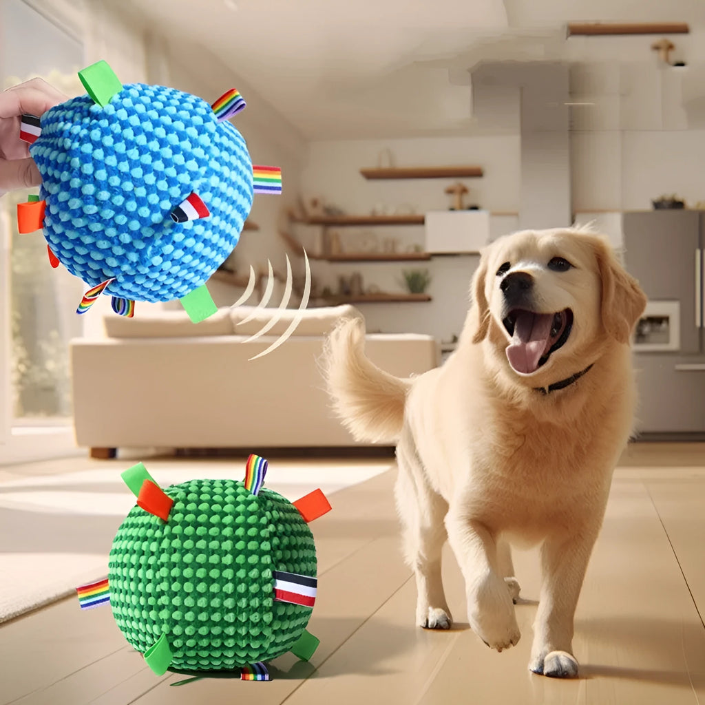 Blue pineapple lattice fabric dog toy ball, 17cm in diameter, with a rolling ring design.
