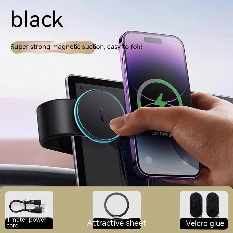 Magnetic adjustable car phone holder with wireless charging capabilities, designed for secure and convenient in-car use