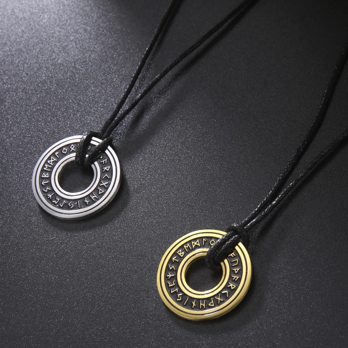 Vintage Nordic rune necklaces with Elder Futhark pendant in stainless steel and gold finishes