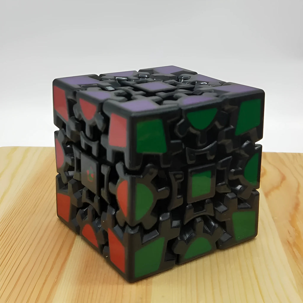 Gear Cube generation one third-order magic Rubik's cube plastic puzzle toy in black heat transfer printing