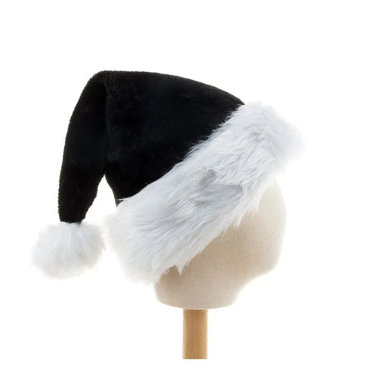Plush plus-size Christmas hat in red and black colour combination with European classical style