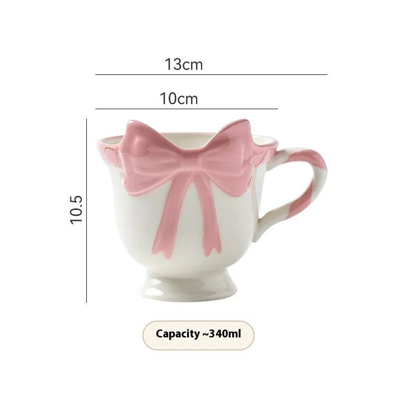 Original design girl heart bow ceramic mug in white powder or black pink colour, 301-400ml capacity
