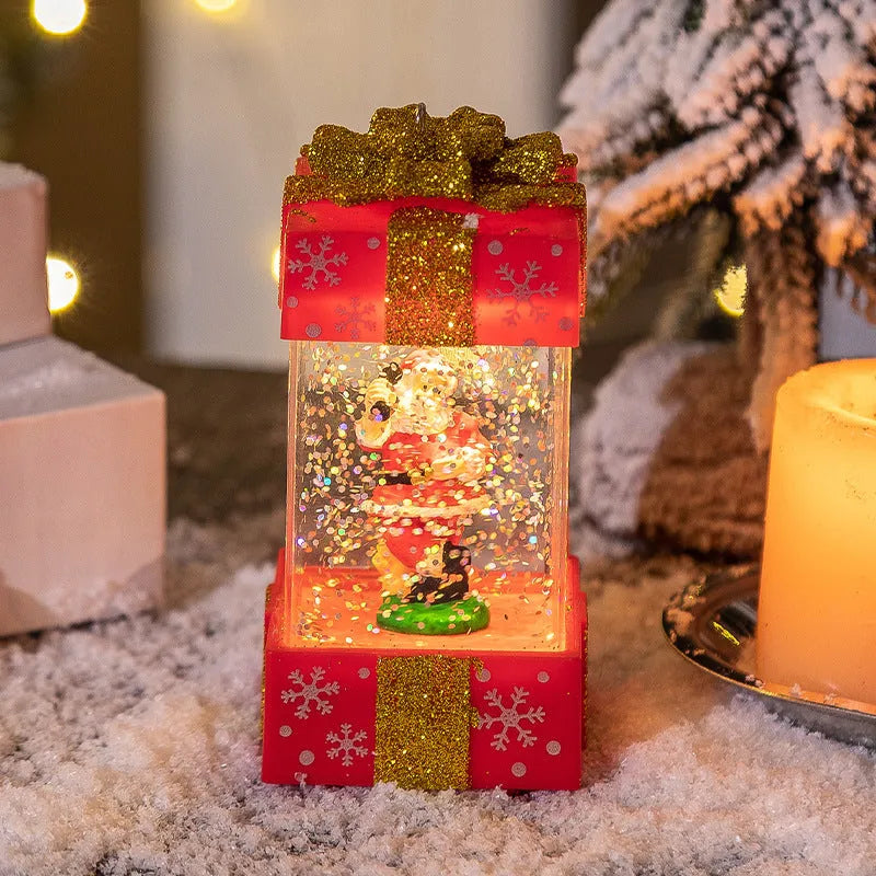 Christmas decoration crystal ball light with red gift box inside, 5.5cm plastic battery operated