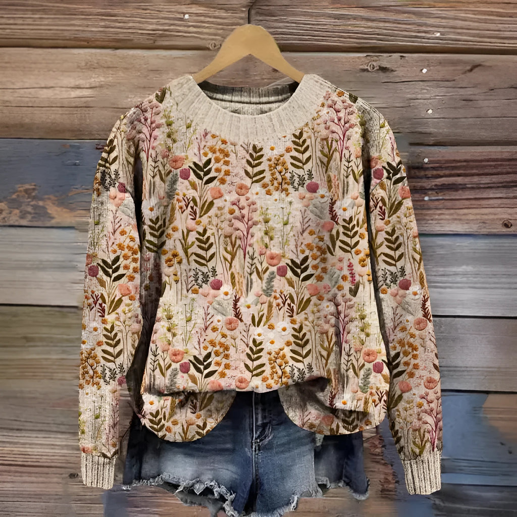 Little Flower digital printed floral pattern round neck sweater in polyester fibre