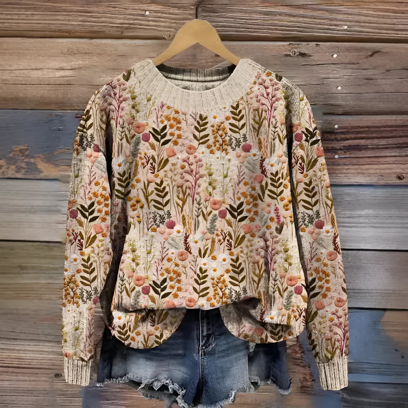 Little Flower digital printed floral pattern round neck sweater in polyester fibre