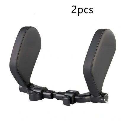 Adjustable car headrest pillow with 36cm bracket and 14cm rotating PU leather cushion