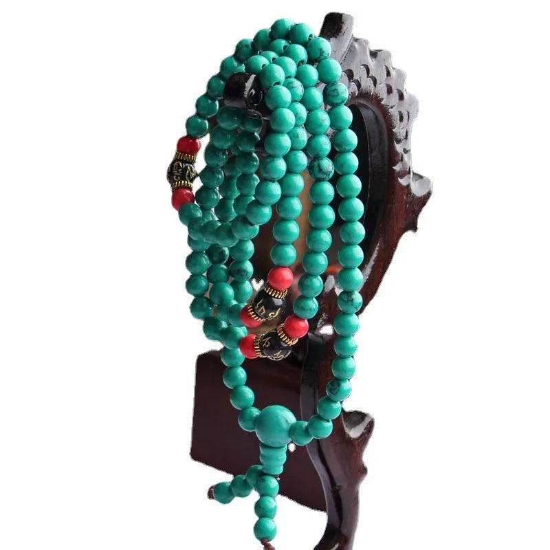 Tibetan turquoise bracelet with 108 polished synthetic stone powder beads in 6mm or 8mm sizes