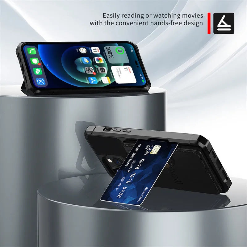 Car magnetic card cover phone case drop-resistant TPU back cover for iPhone 15 Pro black