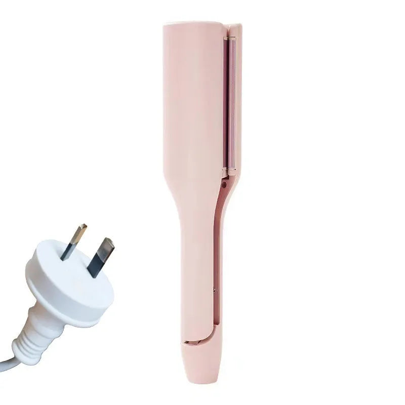 32mm French corrugated small curls plywood curling iron in pink with wired design and multiple plug options