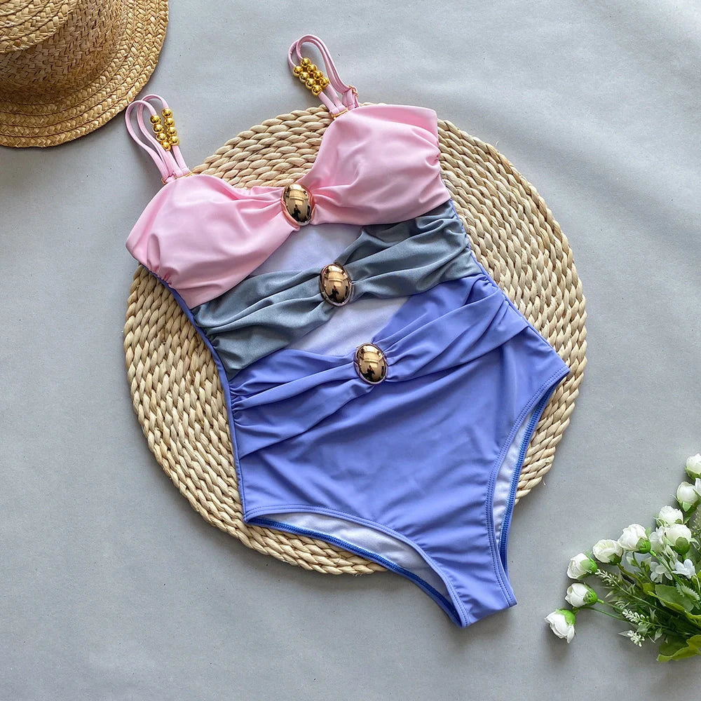 Women's one-piece swimsuit with matching skirt in high elasticity fabric for swimming and fitness