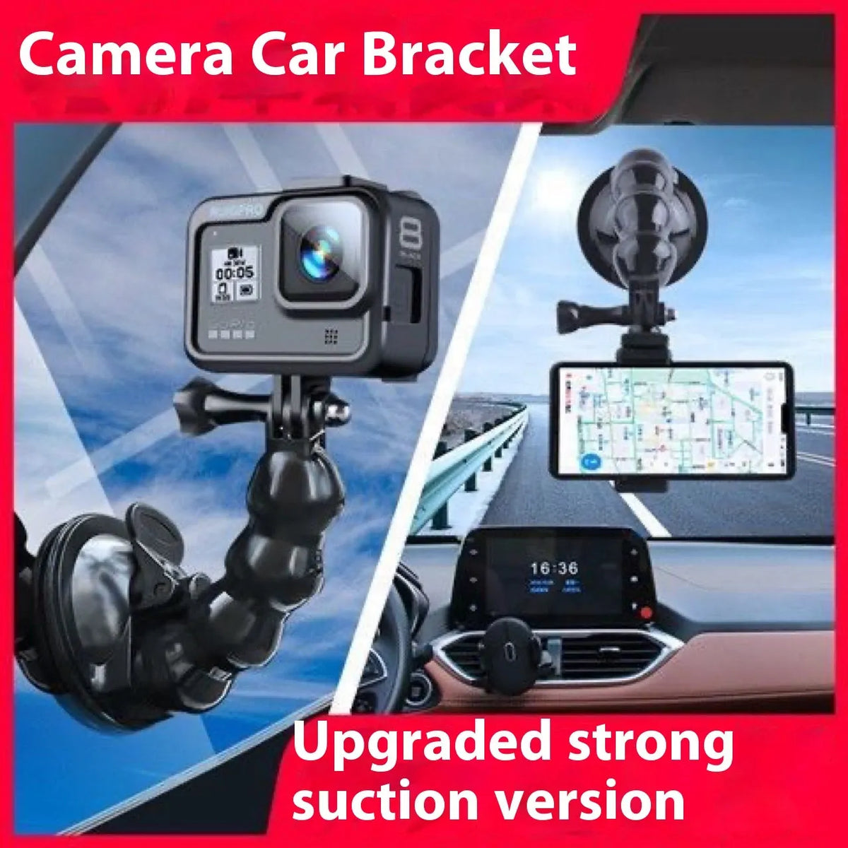 Lightweight plastic car shooting bracket mobile phone holder, black, with four-section adjustable arms for dash cam video recording