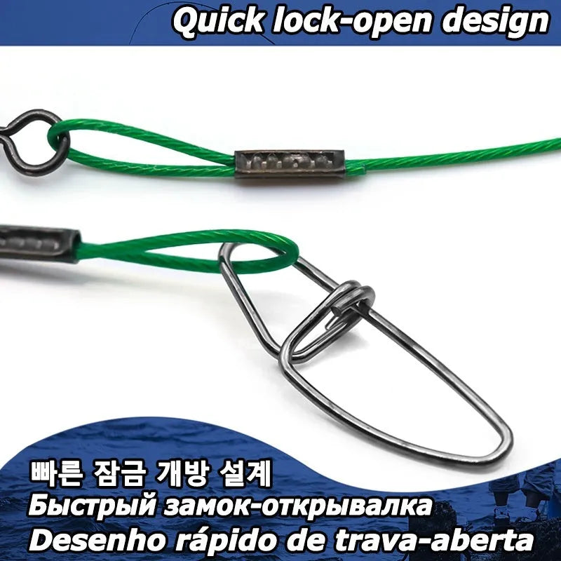 10-piece set of 54cm anti-bite steel wire fishing pins in black green and red colours