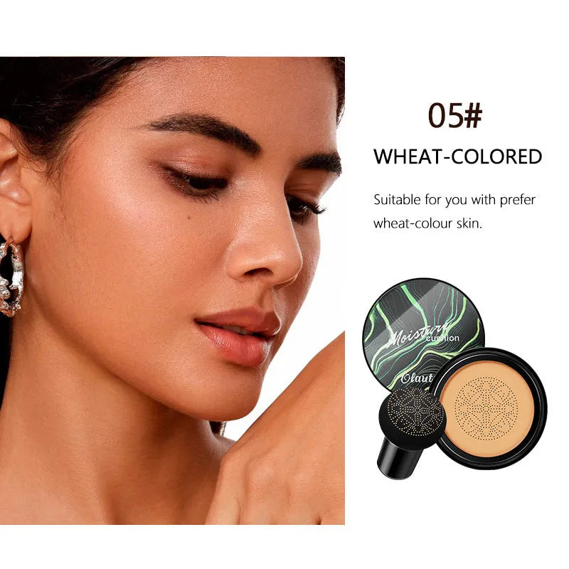 Air cushion BB cream foundation concealer in compact case with mushroom sponge, Ivory 01 and Natural 02 shades