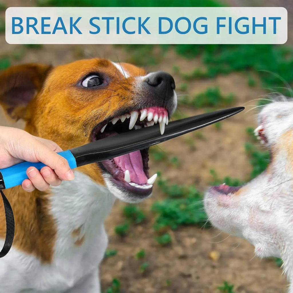 Blue handled nylon dog break stick for bite training measuring 35cm long