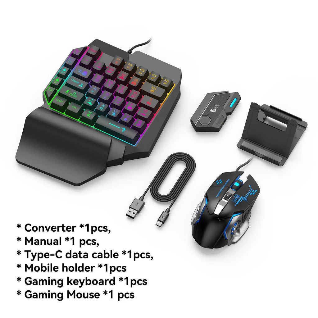 Gaming keyboard and mouse converter for mobile phones with USB cable and ABS case.